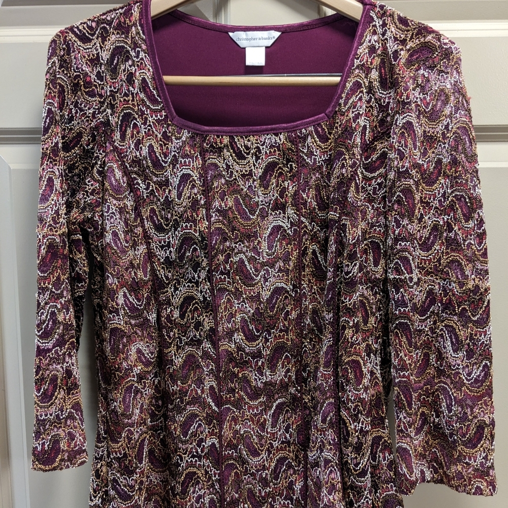 Christopher & Banks Crocheted Knit Paisley shirt- size small